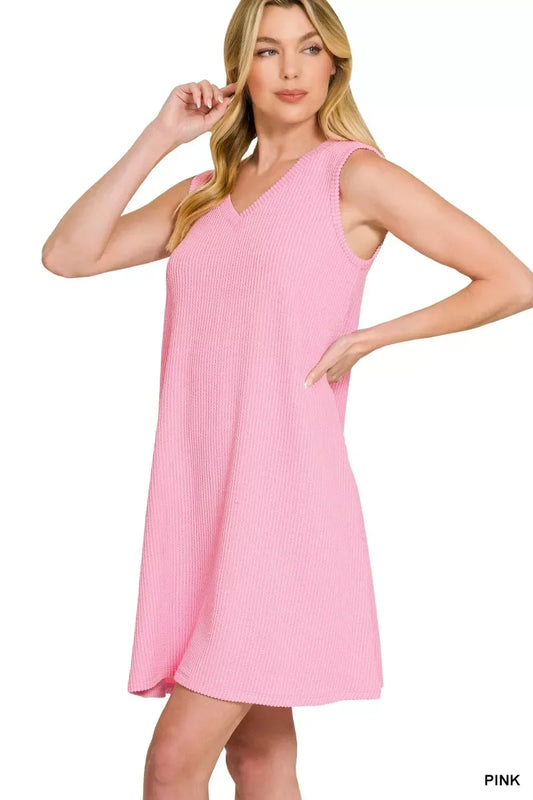 Zenana Raised Rib Sleeveless Mini Dress - Trendsi - Flyclothing LLC
