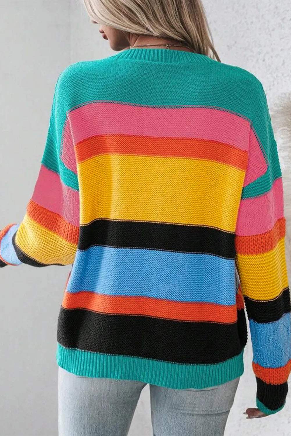 Contrast Round Neck Dropped Shoulder Sweater - Trendsi - Flyclothing LLC