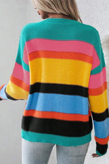 Contrast Round Neck Dropped Shoulder Sweater - Trendsi - Flyclothing LLC