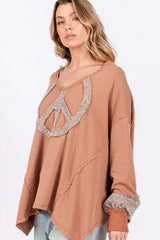 SAGE + FIG Peace Sign Mineral Wash Terry Top - Trendsi - Flyclothing LLC