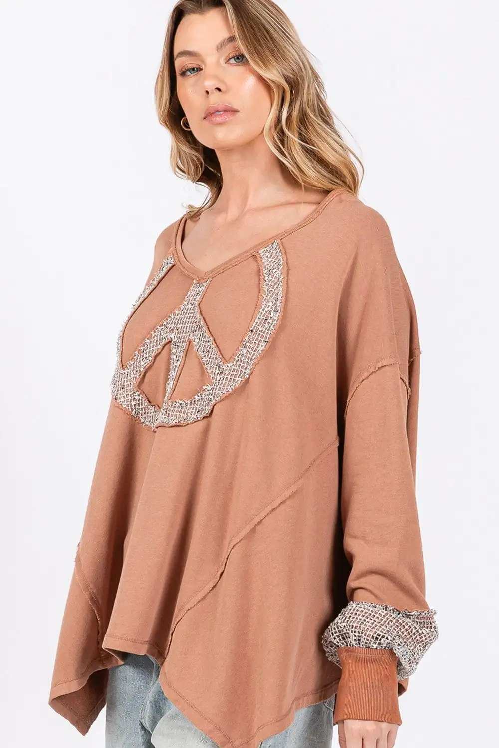 SAGE + FIG Peace Sign Mineral Wash Terry Top - Trendsi - Flyclothing LLC