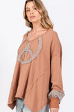 SAGE + FIG Peace Sign Mineral Wash Terry Top - Trendsi