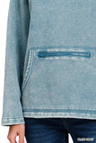 Zenana Fleece Washed High Neck Kangaroo Pocket Sweatshirt - Trendsi - Flyclothing LLC