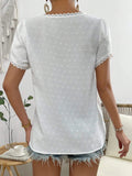 Swiss Dot Lace Detail V-Neck Petal Sleeve Blouse - Trendsi