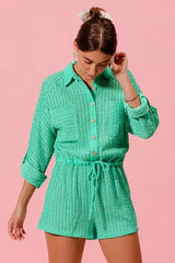 SO ME Textured Knit Button Front Romper - Trendsi - Flyclothing LLC