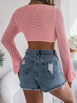 Openwork Tied Long Sleeve Knit Cover Up - Trendsi - Flyclothing LLC