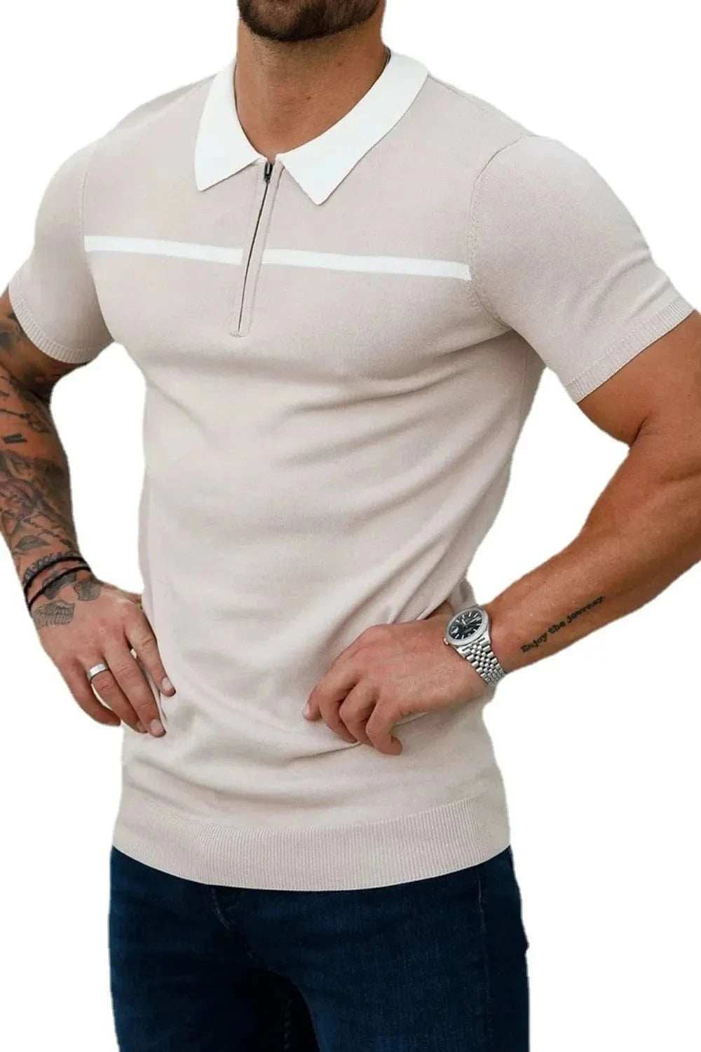 Men's Plus Size Collared Neck Short Sleeve Polo - Trendsi - Flyclothing LLC