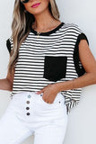 Striped Round Neck Cap Sleeve Top - Trendsi