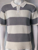 Men's Plus Size Collared Neck Striped Ribbed Knit Polo - Trendsi - Flyclothing LLC