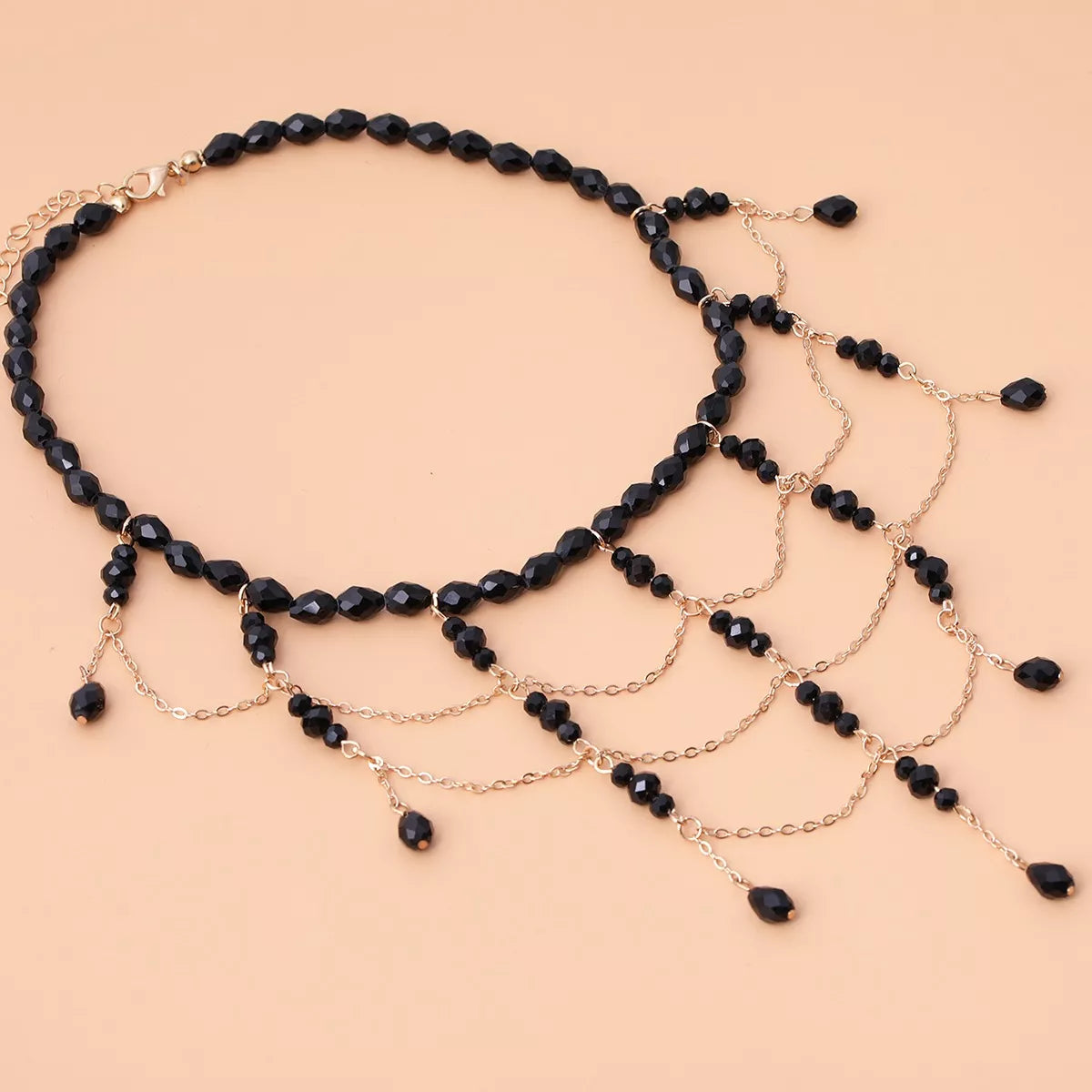 Beaded Choker Necklace with Draping Chains - Trendsi - Flyclothing LLC