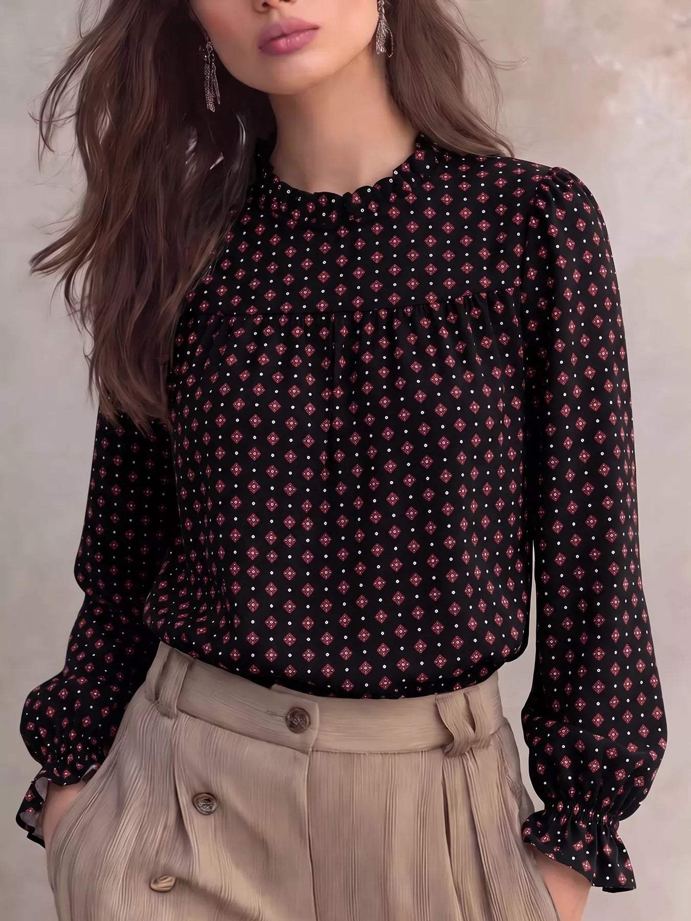 Printed Flounce Sleeve Blouse - Trendsi - Flyclothing LLC