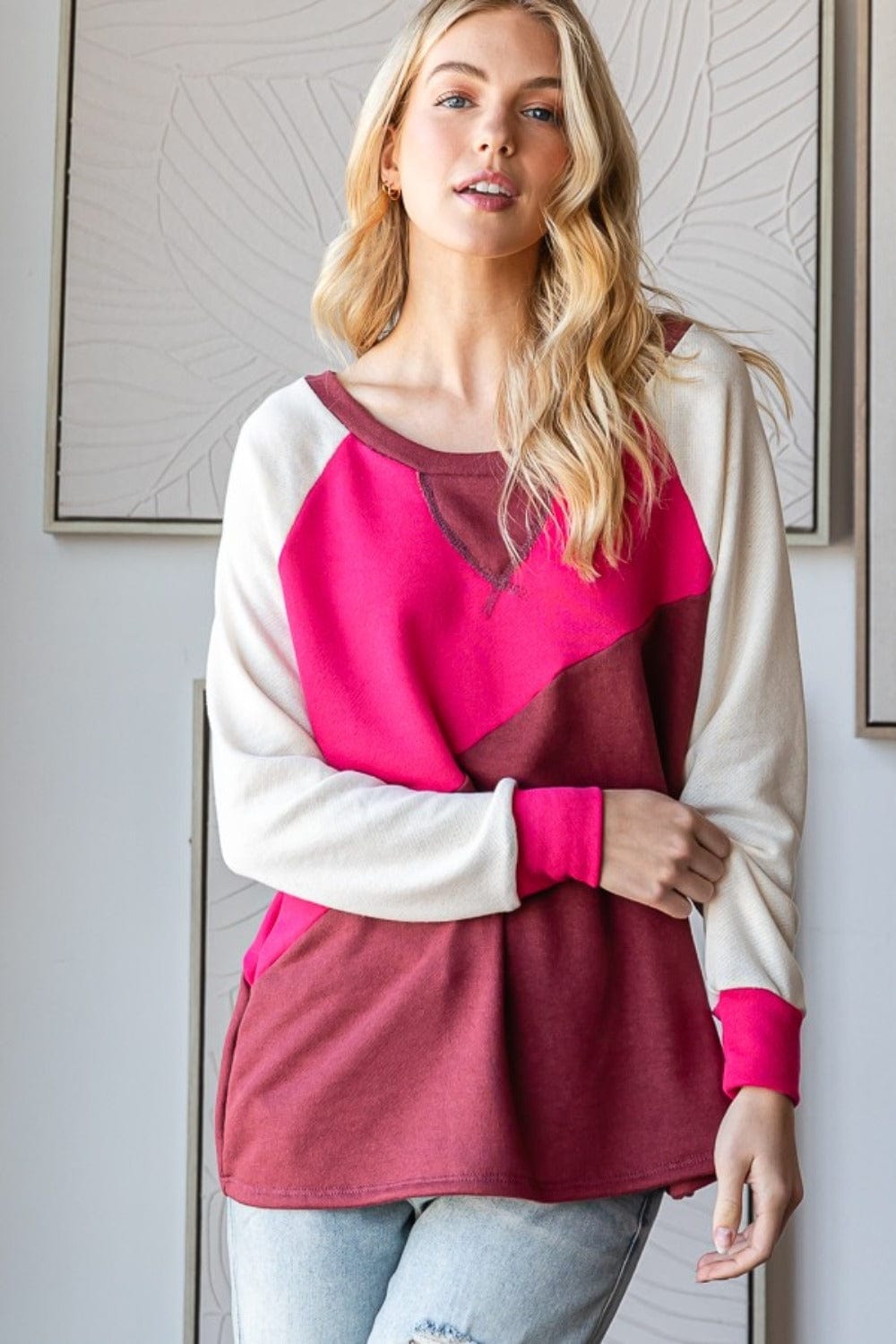 HOPELY Color Block Long Sleeve T-Shirt - Trendsi