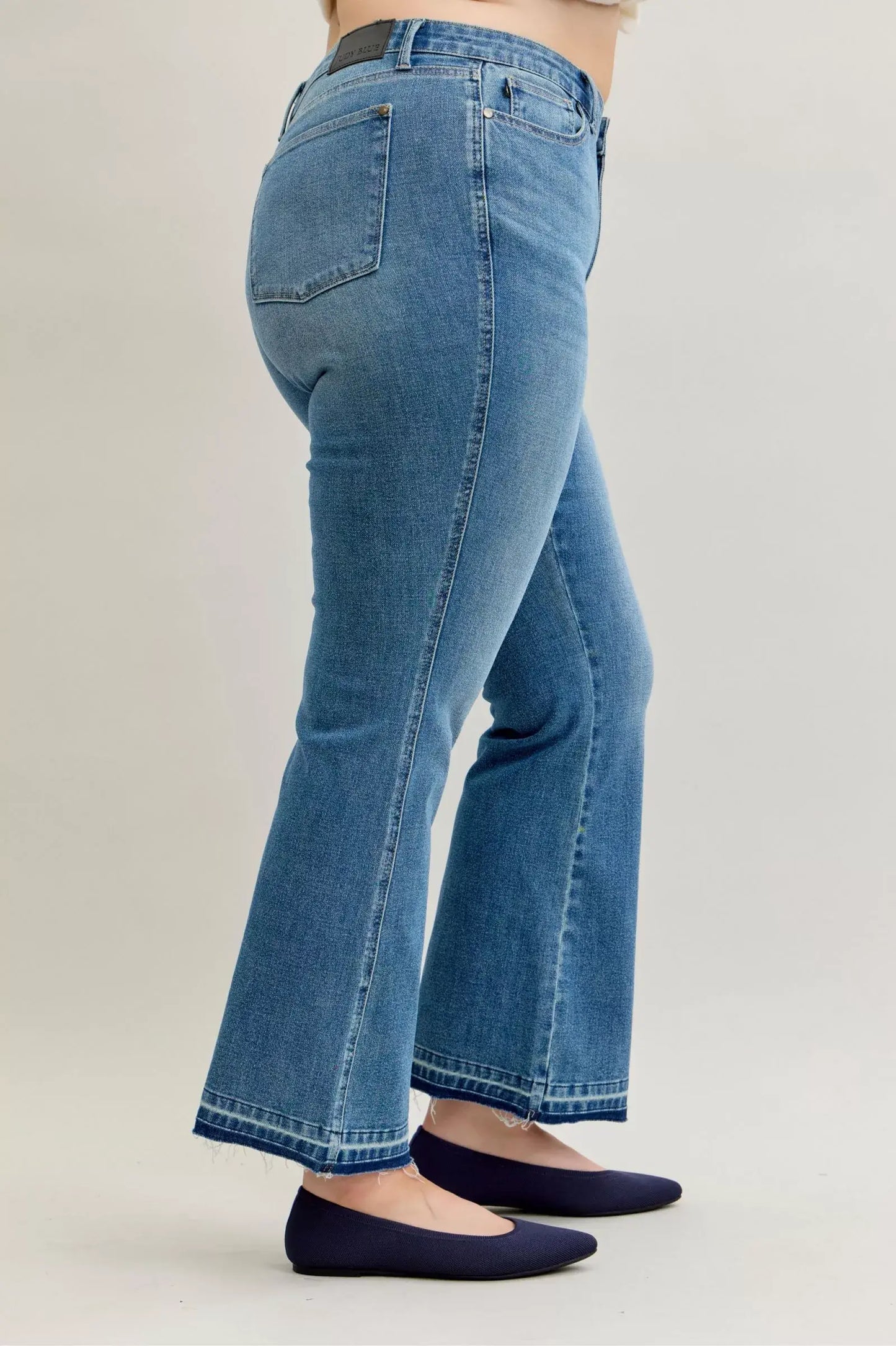 Judy Blue Full Size Mid Rise Slim Bootcut Tummy Control Release Hem Jeans Plus Size - Trendsi - Flyclothing LLC