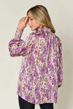 Double Take Full Size Printed Smocked Long Sleeve Blouse - Trendsi - Flyclothing LLC