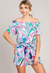 Cotton Bleu by Nu Label Abstracted Print Tie Front Shorts - Trendsi - Flyclothing LLC