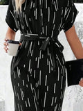 Tied Printed Mock Neck Wide Leg Jumpsuit - Trendsi