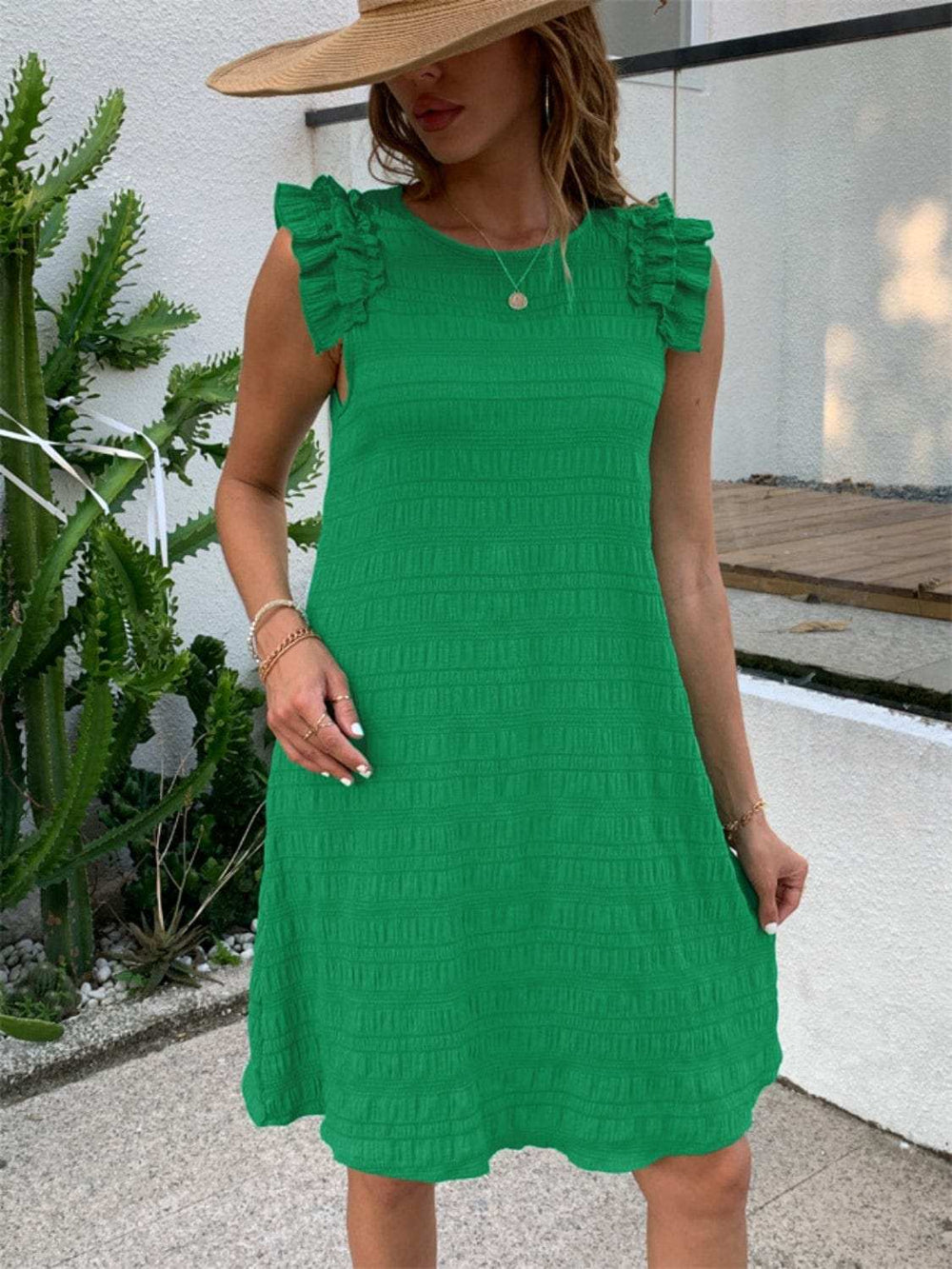 Ruffled Round Neck Sleeveless Dress - Trendsi - Flyclothing LLC