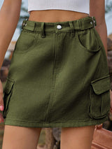 Adjustable Waist Denim Skirt with Pockets - Trendsi - Flyclothing LLC