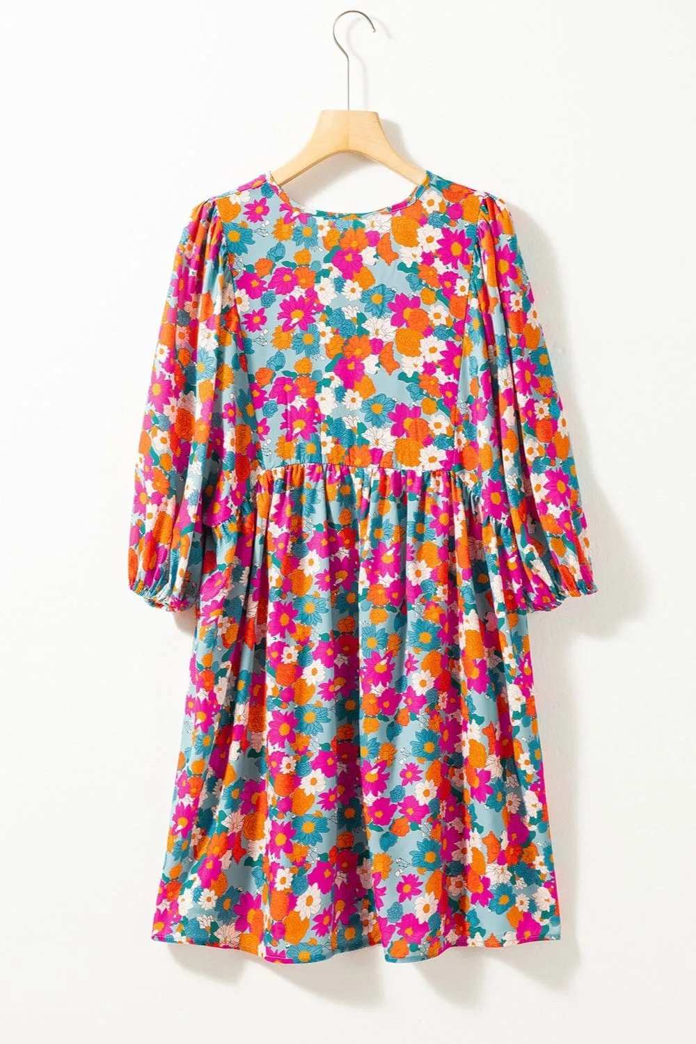 Floral Tie Neck Puff Sleeve Mini Dress - Trendsi - Flyclothing LLC