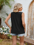 Eyelet Cutout Round Neck Tank - Trendsi - Flyclothing LLC