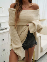 Off-Shoulder Extra-Long Sleeve Sweater - Trendsi - Flyclothing LLC