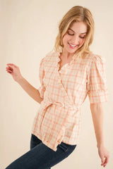 And The Why Plaid Patterned and Ruffled Wrap Blouse Top - Trendsi - Flyclothing LLC