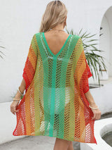 Openwork Contrast V-Neck Cover-Up - Trendsi - Flyclothing LLC