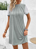 Lace Detail Round Neck Short Sleeve Mini Dress - Trendsi