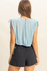 HYFVE Bubble Hem Side Tie Detail Round Neck Sleeveless Blouse - Trendsi - Flyclothing LLC