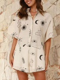 Printed Collared Neck Half Sleeve Romper - Trendsi