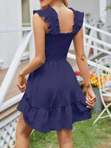 Smocked Square Neck Wide Strap Dress - Trendsi - Flyclothing LLC