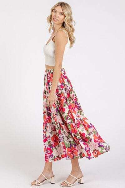 Mittoshop Flower Print Elastic Waist Tiered Skirt - Trendsi - Flyclothing LLC