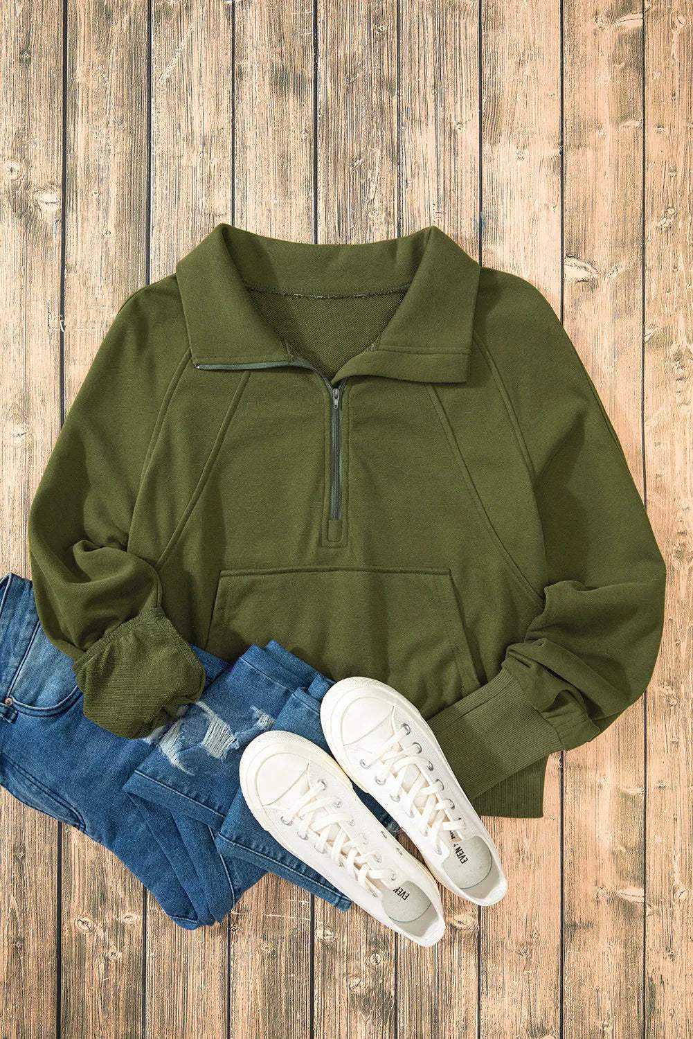 Half Zip Long Sleeve Sweatshirt - Trendsi - Flyclothing LLC