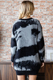 First Love Full Size Abstract Pattern Contrast Feather Yarn Sweater - Trendsi