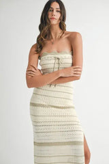 MABLE Contrast Striped Crochet Knit Midi Dress - Trendsi - Flyclothing LLC
