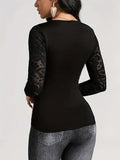 Lace Ruched Surplice Long Sleeve Top - Trendsi - Flyclothing LLC