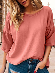 Full Size Round Neck Half Sleeve T-Shirt Plus Size - Trendsi