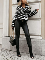 Fuzzy Animal Print Collared Neck Coat - Trendsi - Flyclothing LLC