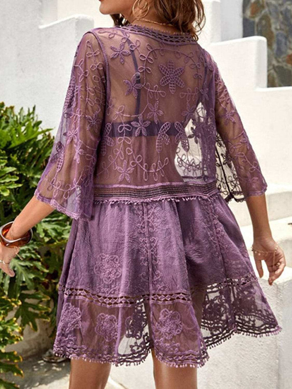 Lace Detail Plunge Cover-Up Dress - Trendsi - Flyclothing LLC