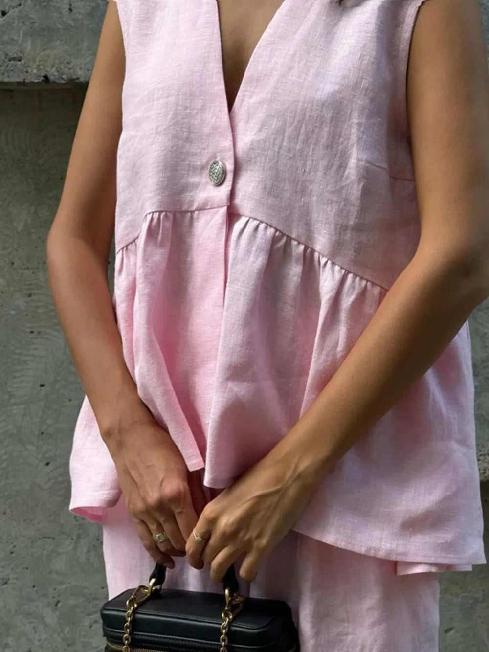 V-Neck Vest and Pants Set - Trendsi - Flyclothing LLC