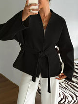 Surplice Dropped Shoulder Tie Belt Outerwear - Trendsi - Flyclothing LLC