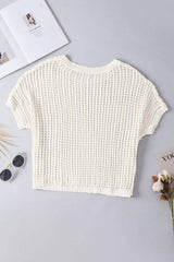 Openwork Round Neck Half Sleeve Knit Cover Up - Trendsi - Flyclothing LLC