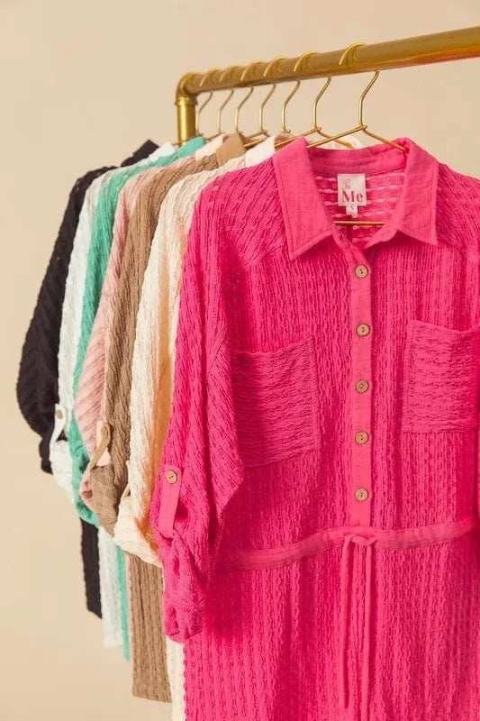 SO ME Textured Knit Button Front Romper - Trendsi - Flyclothing LLC