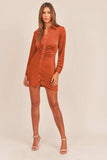 MABLE Front Ruched Button-Down Skinny Mini Shirt Dress - Trendsi - Flyclothing LLC