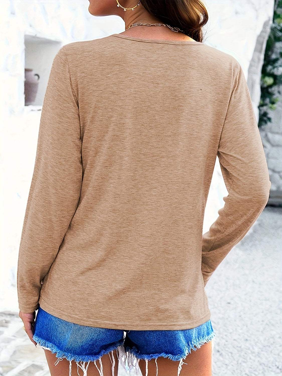 Crisscross V-Neck Long Sleeve T-Shirt - Trendsi - Flyclothing LLC