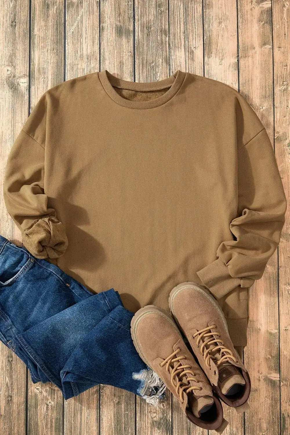 High-Low Round Neck Long Sleeve Sweatshirt - Trendsi - Flyclothing LLC