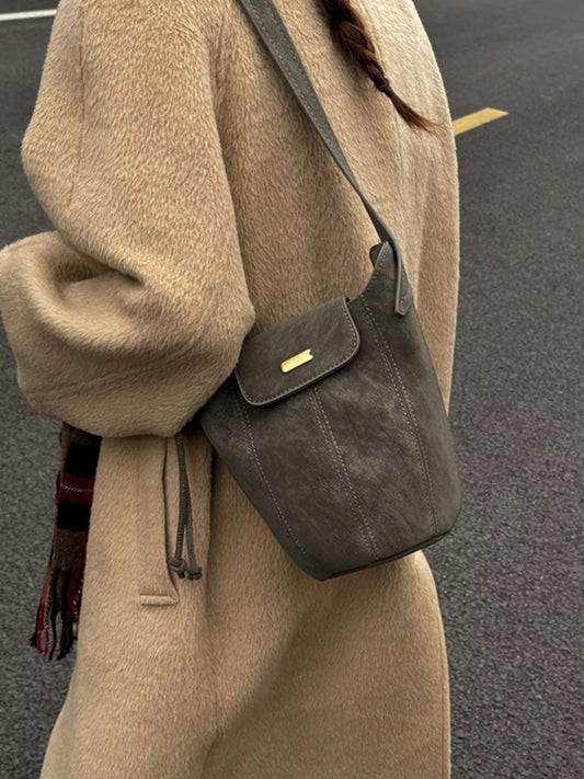 Vintage Suede Bucket Shoulder Bag - Trendsi - Flyclothing LLC