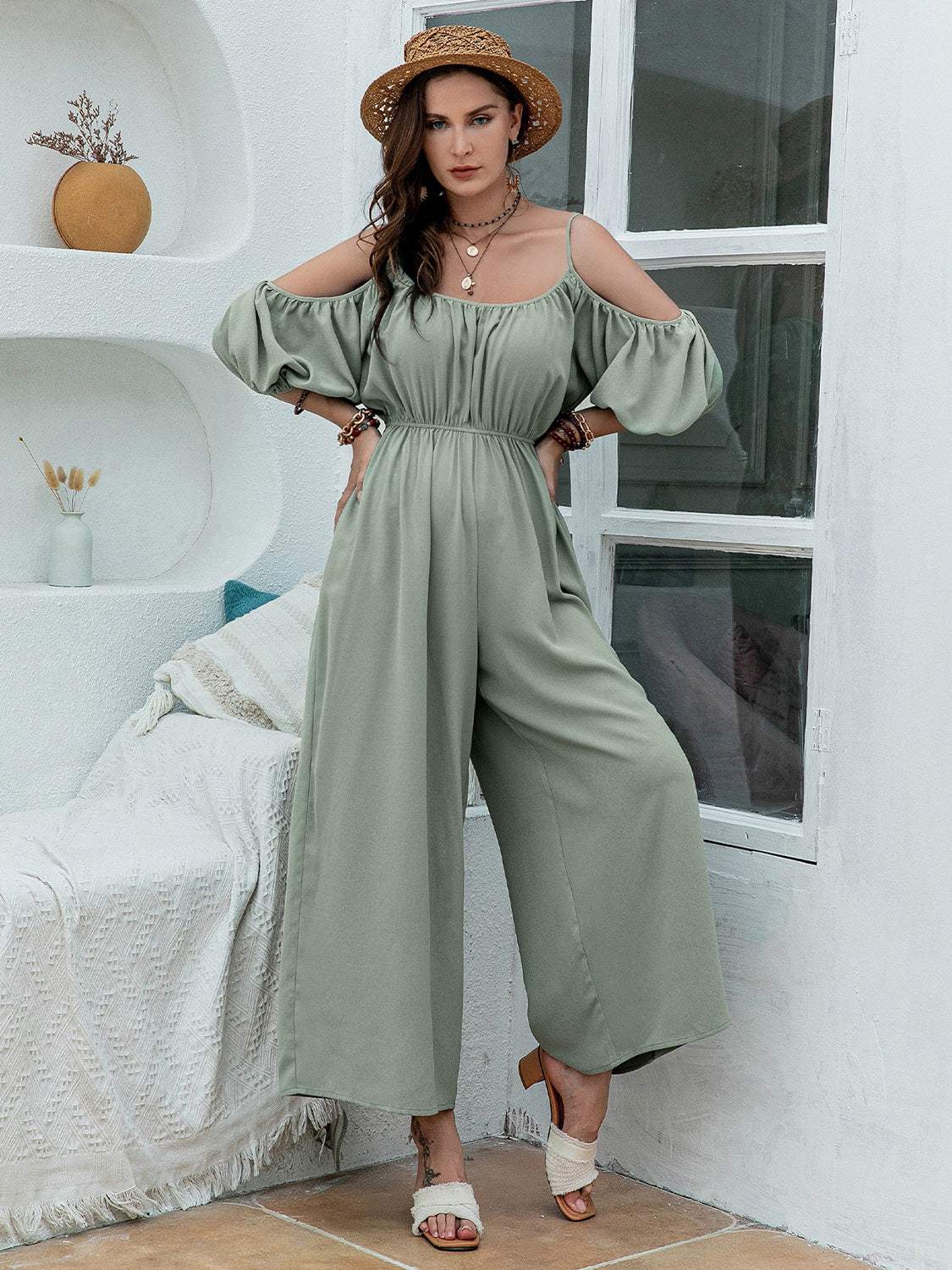 Spaghetti Strap Wide Leg Jumpsuit - Trendsi - Flyclothing LLC