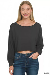 Zenana French Terry Boatneck Crop Top - Trendsi - Flyclothing LLC