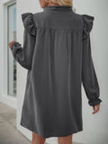 Perfee Ruffled Notched Long Sleeve Mini Dress - Trendsi